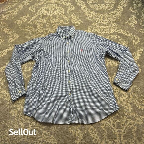 Ralph Lauren Men's L Blue Gingham Check Dress Shirt Long Sleeve